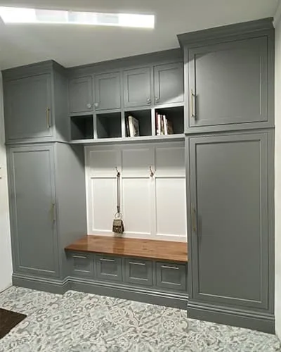 mudroom with custom cabinets