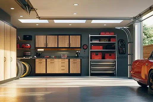 Custom garage storage with custom cabinets