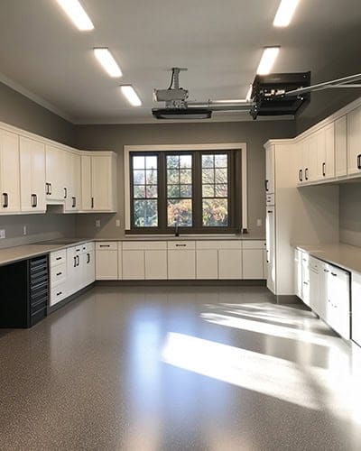 Garage with custom cabinets