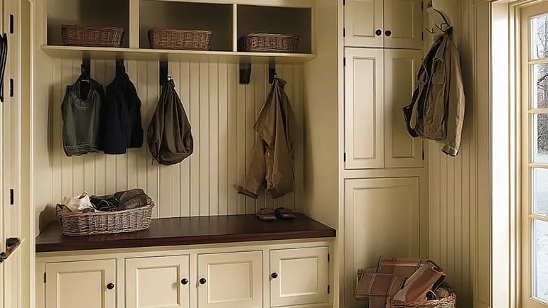 mudroom with custom cabinets