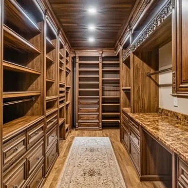 custom wooden walk in closet