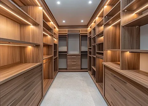 Custom cabinets in a walk-in closet