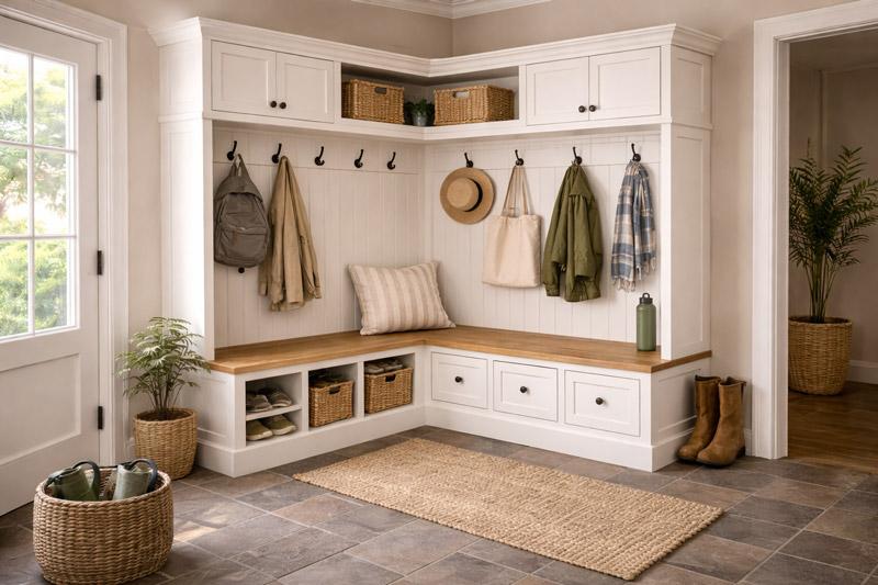 Corner mudroom bench